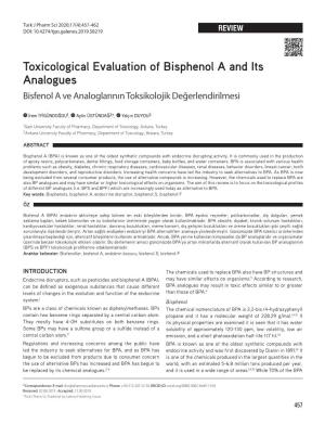 Toxicological Evaluation of Bisphenol a and Its Analogues Bisfenol a Ve Analoglarının Toksikolojik Değerlendirilmesi