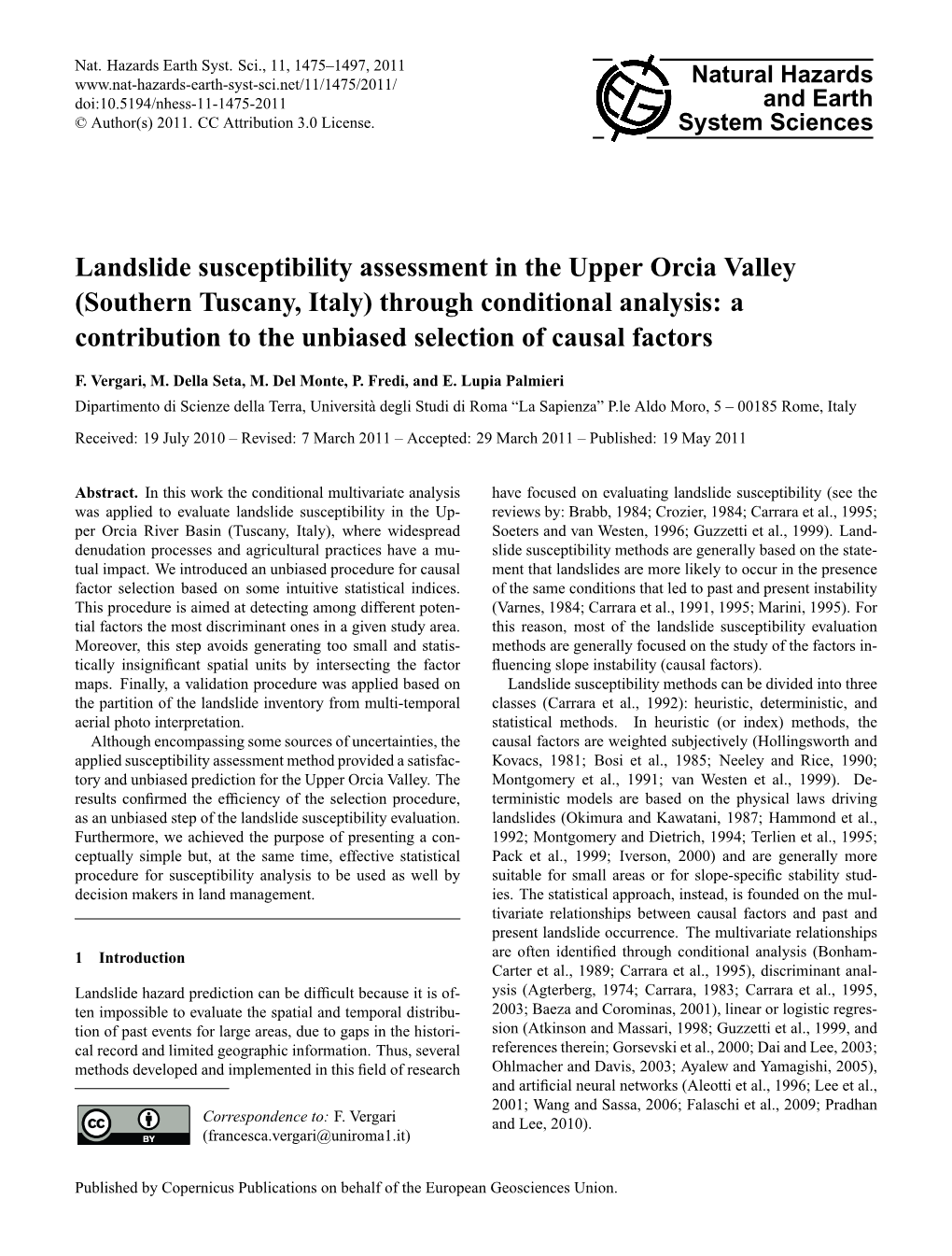 Southern Tuscany, Italy) Through Conditional Analysis: a Contribution to the Unbiased Selection of Causal Factors