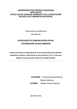 Universidad Politécnica Salesiana Sede Quito Facultad De Ciencias Humanas Y De La Educación Escuela De Comunicación Social