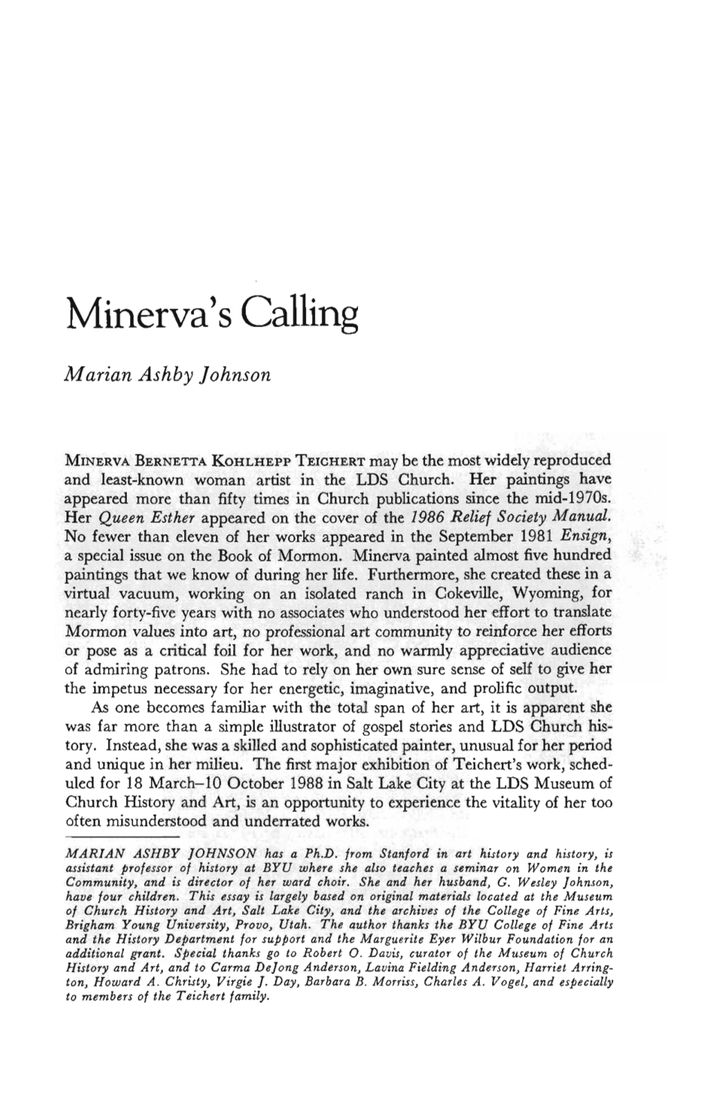 Minerva's Calling