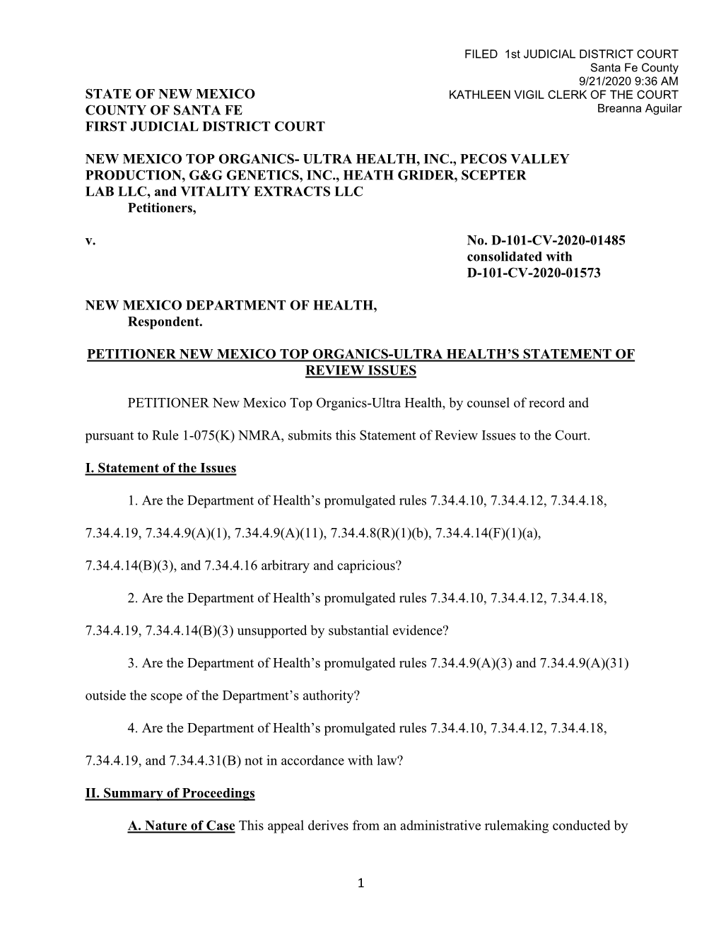 1 State of New Mexico County of Santa Fe First Judicial