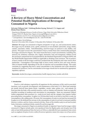 A Review of Heavy Metal Concentration and Potential Health Implications of Beverages Consumed in Nigeria