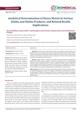 Analytical Determination of Heavy Metals in Various Dokha and Shisha Products, and Related Health Implications