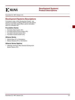 Xilinx Development Systems: Product Descriptions, Data Book