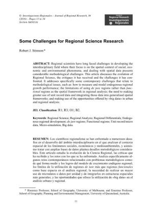 Some Challenges for Regional Science Research