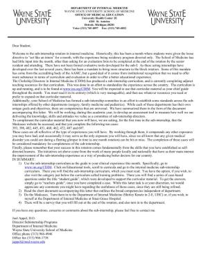 Sub-Internship Welcome Letter (Pdf)