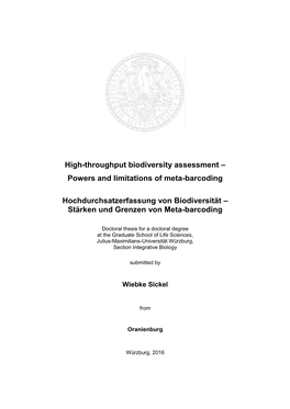 High-Throughput Biodiversity Assessment – Powers and Limitations of Meta-Barcoding