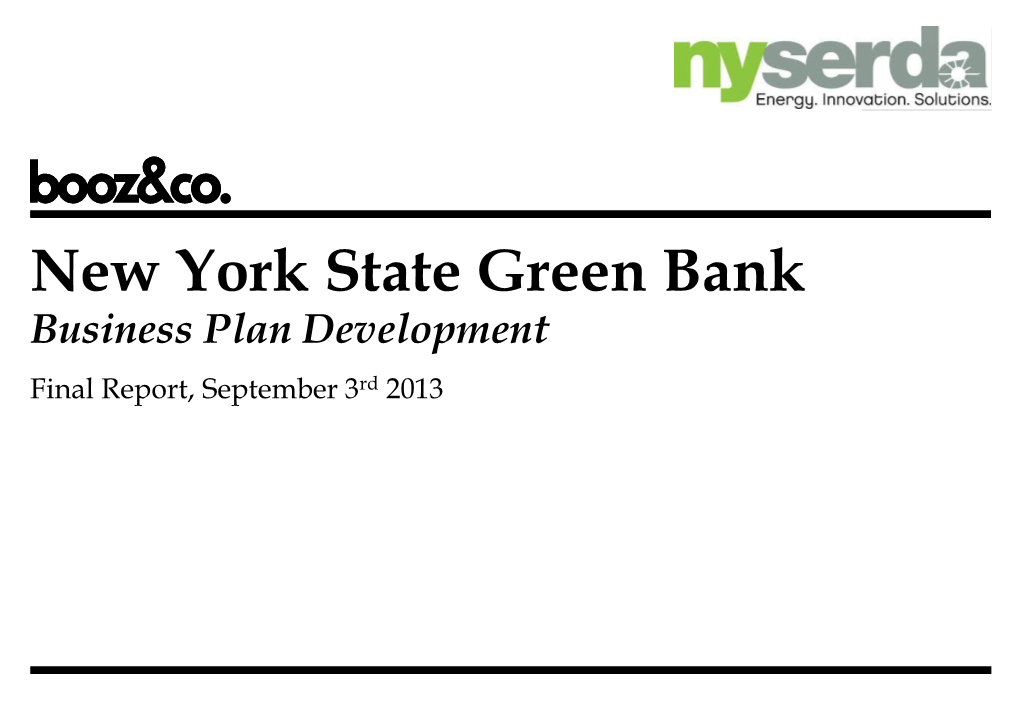 New York State Green Bank, Business Plan Development