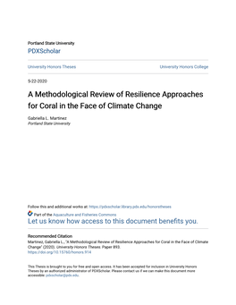 A Methodological Review of Resilience Approaches for Coral in the Face of Climate Change