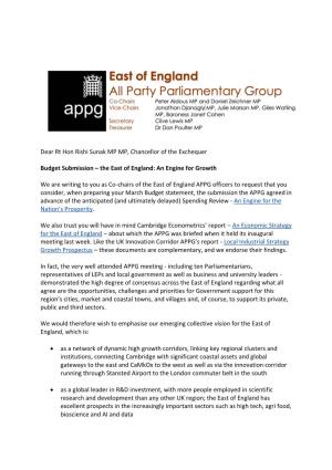 Budget Submission – the East of England: an Engine for Growth