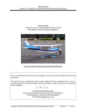 Final Report Cessna -152 Aircraft Accident Investigation in Bangladesh