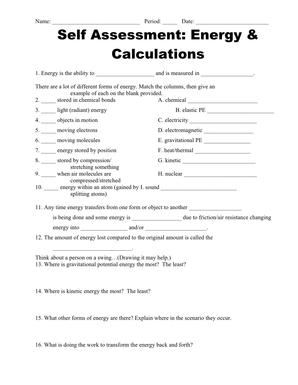 Energy Test Practice Problems