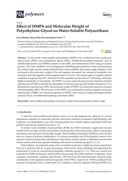 Effect of DMPA and Molecular Weight of Polyethylene Glycol on Water