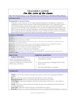 TEACHER's GUIDE for the Love of the Game