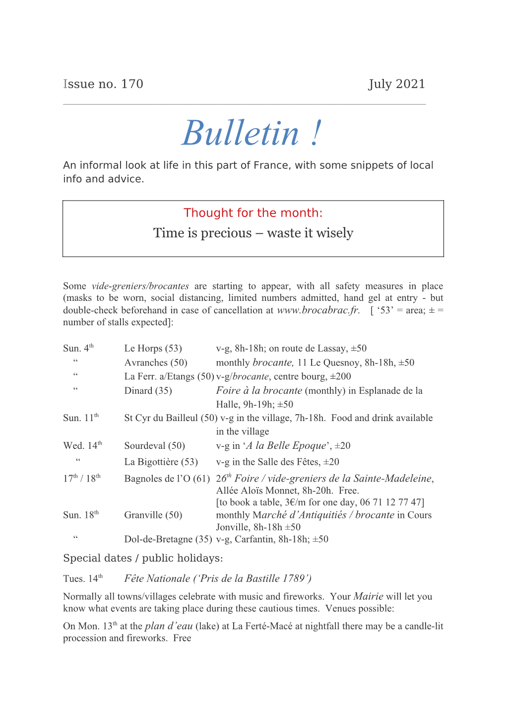 Bulletin ! an Informal Look at Life in This Part of France, with Some Snippets of Local Info and Advice