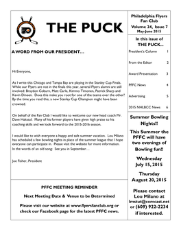 THE PUCK May-June 2015 in This Issue of the PUCK