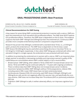 ORAL PROGESTERONE (OMP): Best Practices