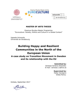 Building Happy and Resilient Communities in the North of the European Union a Case Study on Transition Movement in Sweden and Its Relationship with the EU