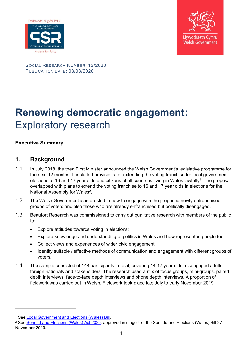 Renewing Democratic Engagement: Exploratory Research