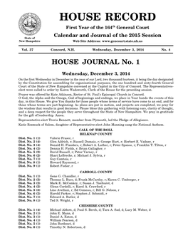 HOUSE RECORD First Year of the 164Th General Court