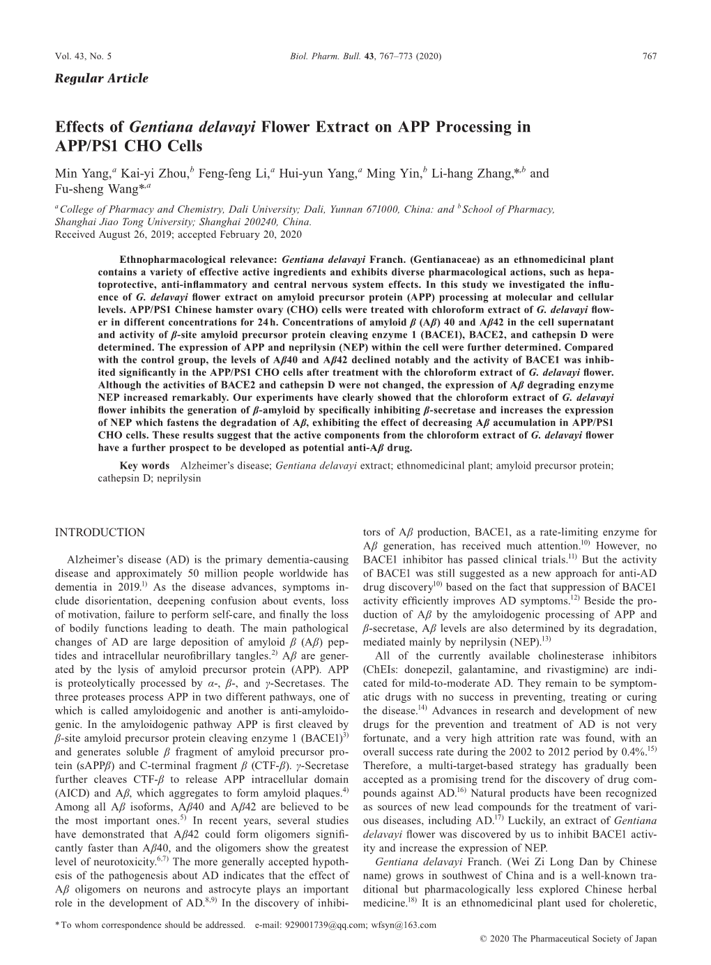 Biol. Pharm. Bull. 43(5): 767-773 (2020)