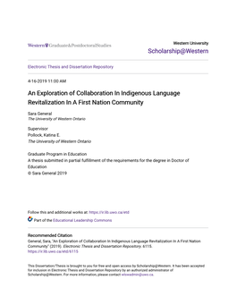 An Exploration of Collaboration in Indigenous Language Revitalization in a First Nation Community