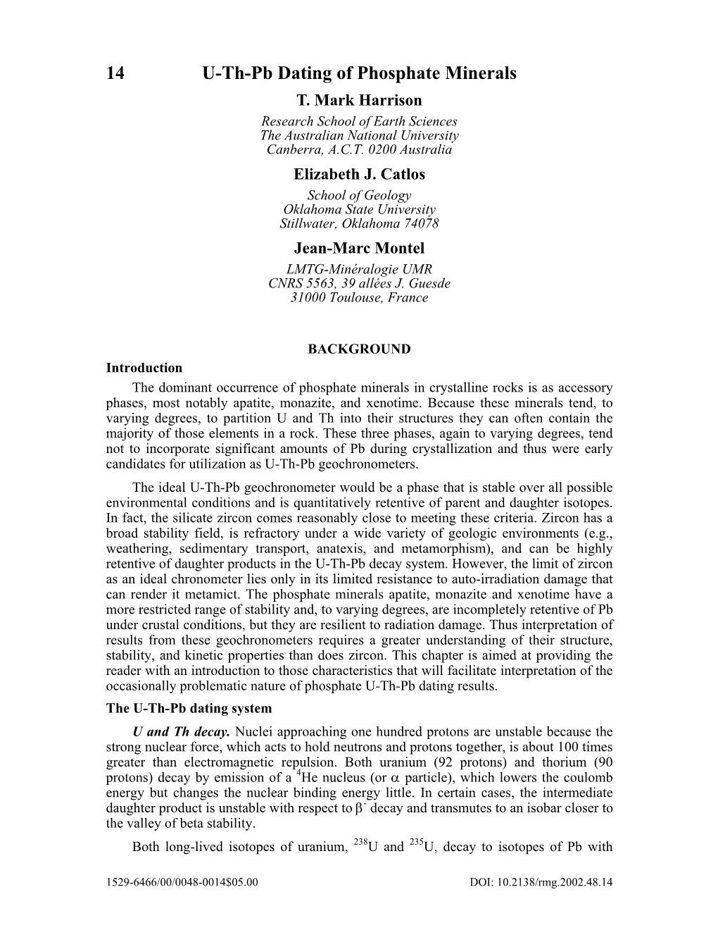 14 U-Th-Pb Dating of Phosphate Minerals T