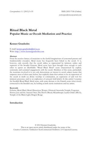 Ritual Black Metal Popular Music As Occult Mediation and Practice