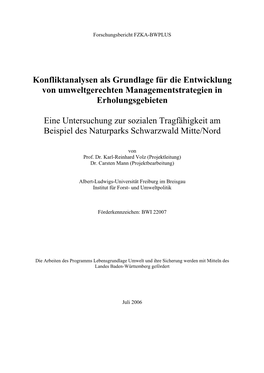 Konfliktanalysen Als Grundlage Für Die Entwicklung Von Umweltgerechten Managementstrategien in Erholungsgebieten