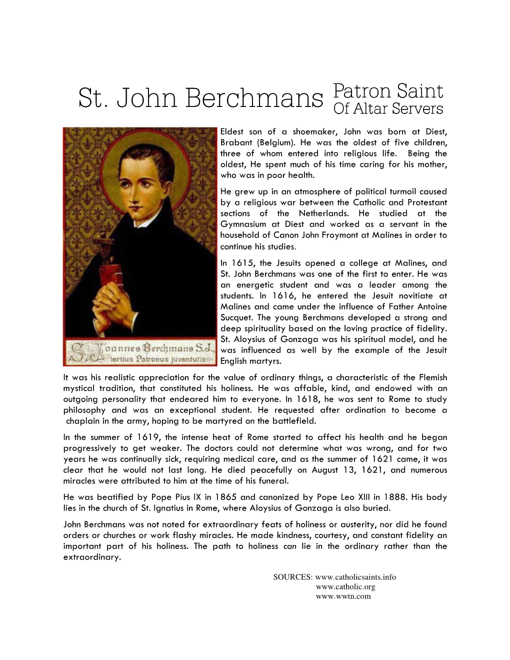 St. John Berchmans St. John Berchmans