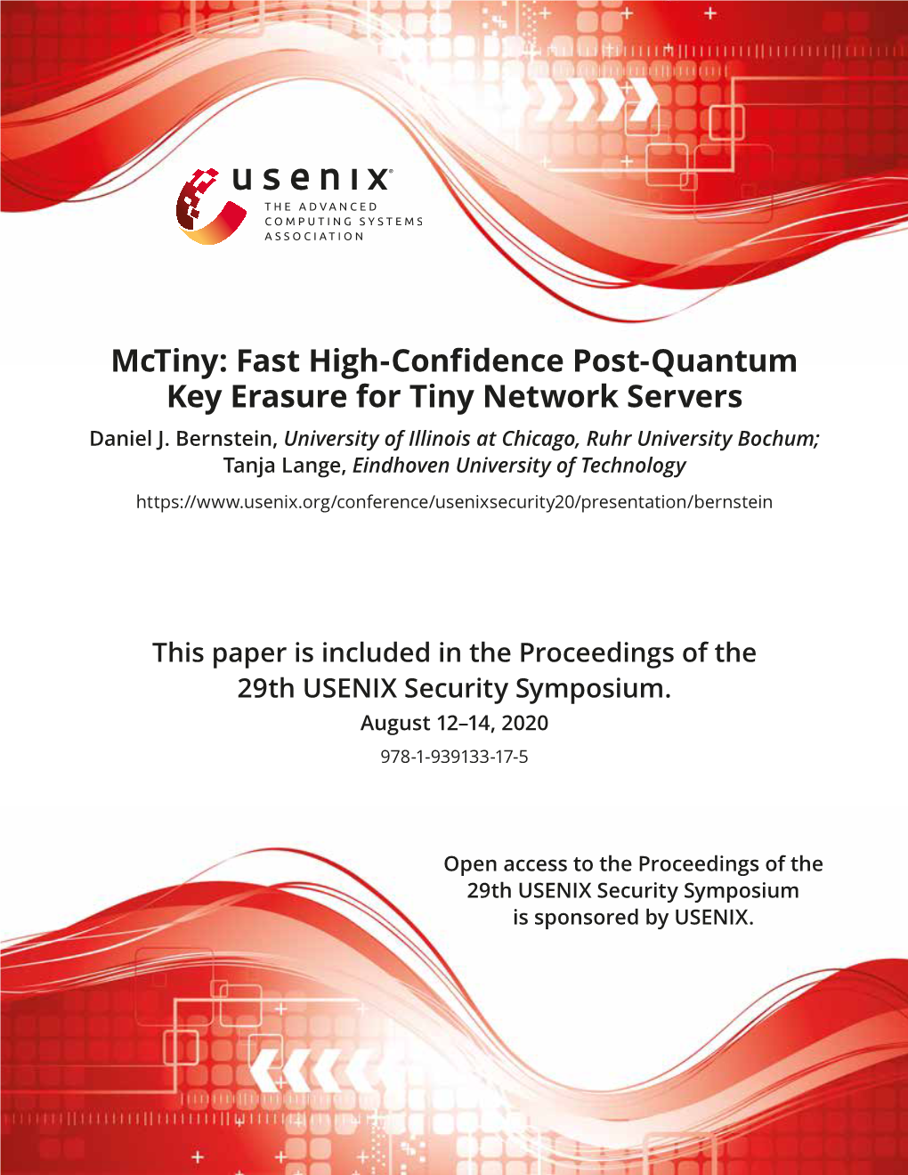 Mctiny: Fast High-Confidence Post-Quantum Key Erasure for Tiny Network Servers Daniel J