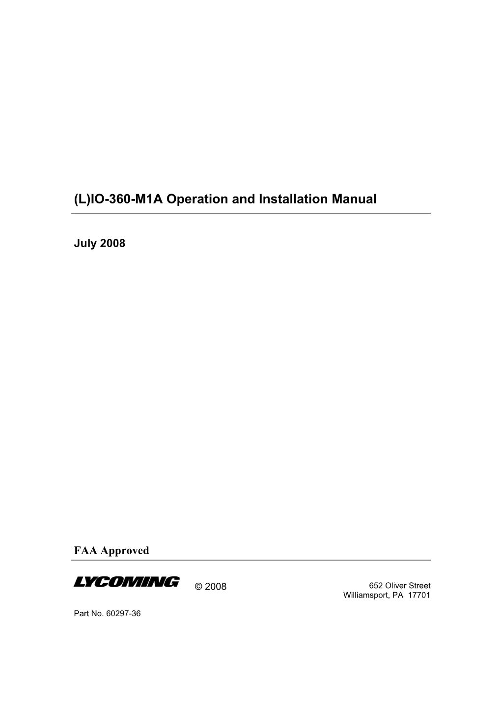 IO-360-M1A Operation and Installation Manual