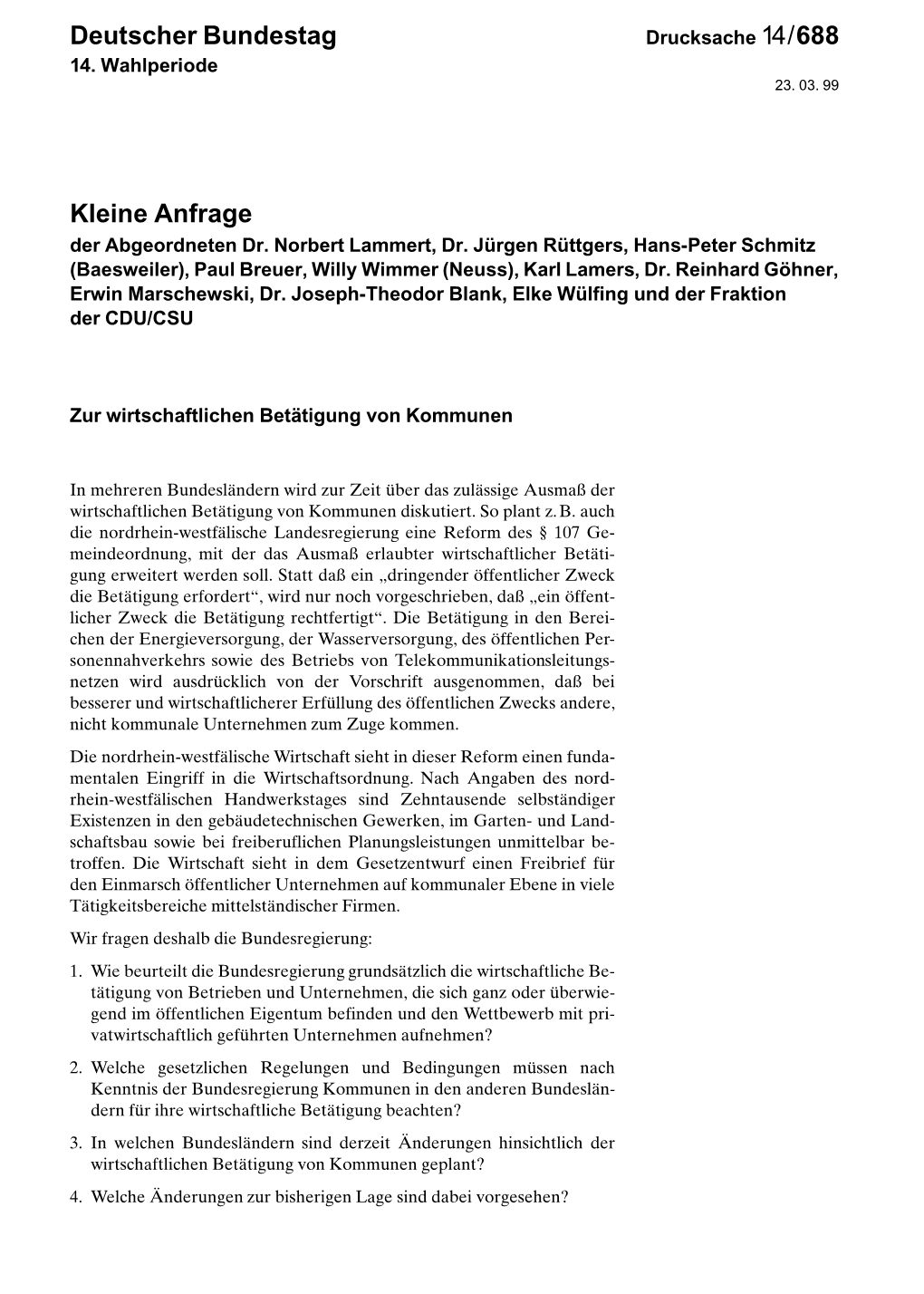 Deutscher Bundestag Kleine Anfrage