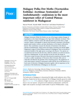 (Noctuoidea: Erebidae: Arctiinae: Syntomini) of Ambohitantely—Endemism in the Most Important Relict of Central Plateau Rainforest in Madagascar