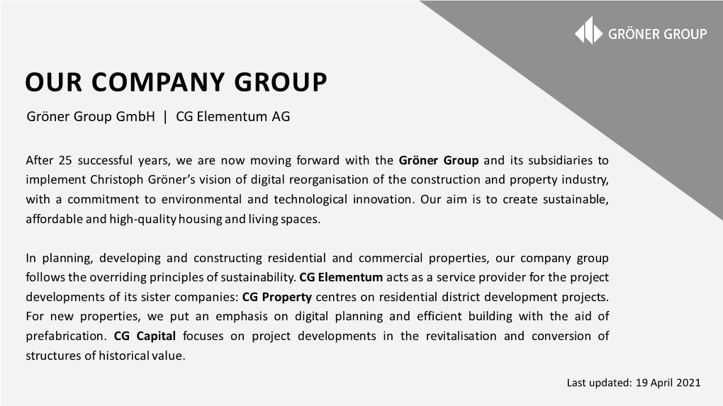 OUR COMPANY GROUP Gröner Group Gmbh | CG Elementum AG