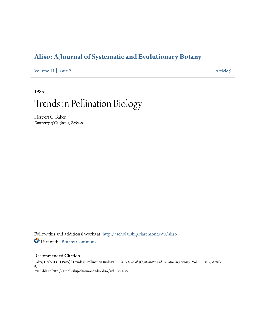 Trends in Pollination Biology Herbert G