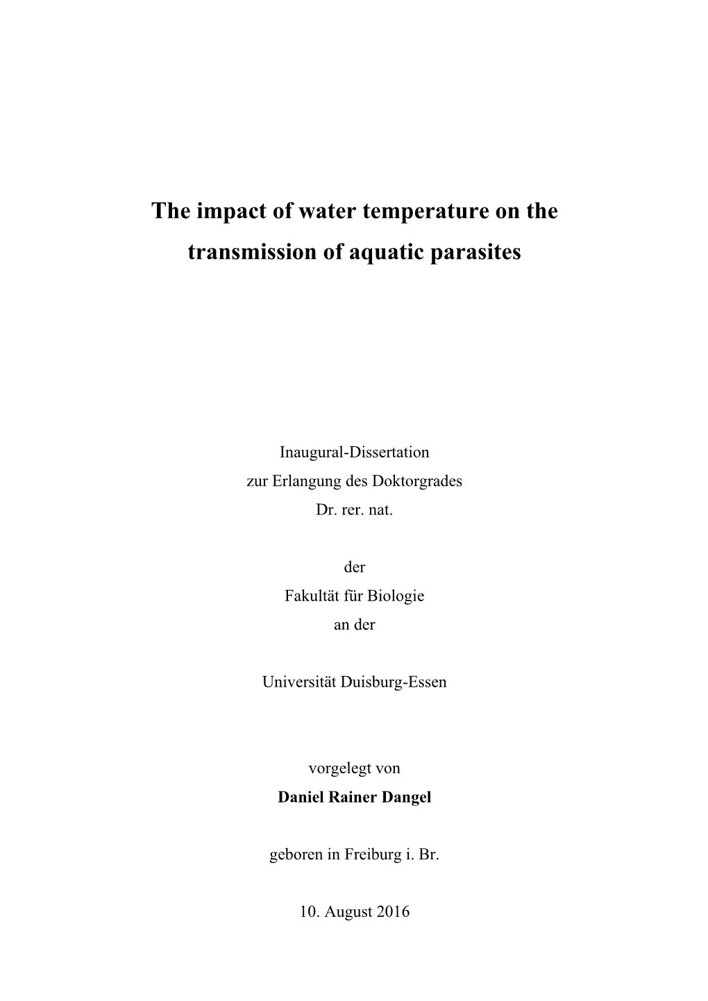 The Impact of Water Temperature on the Transmission of Aquatic Parasites