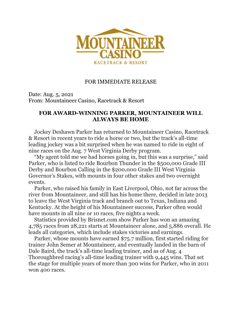 Mountaineer Casino, Racetrack & Resort for AWARD-WINNING