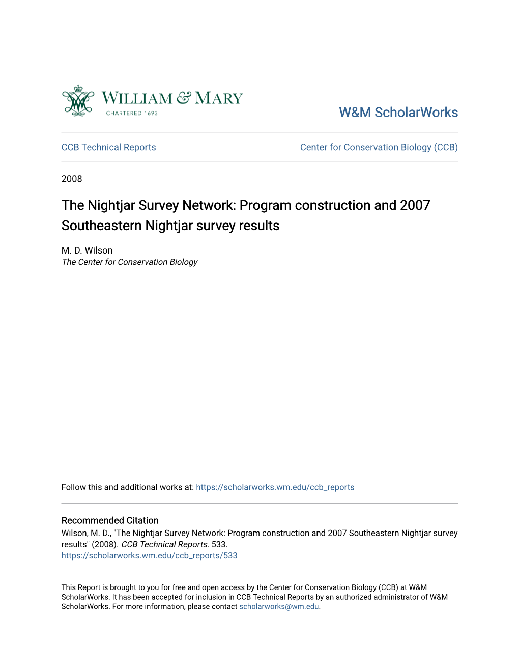 The Nightjar Survey Network: Program Construction and 2007 Southeastern Nightjar Survey Results