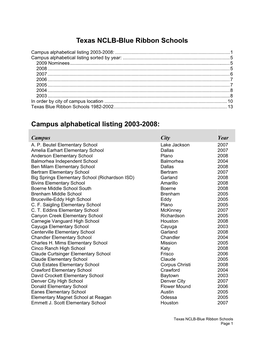 Texas Public Schools Receiving NCLB-Blue Ribbon School Recognition 2003-2007