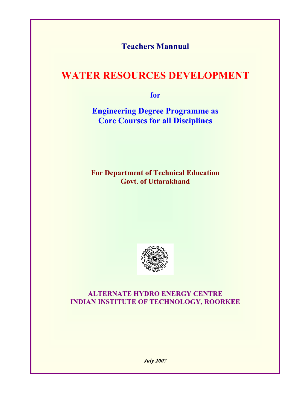 Water Resources Development