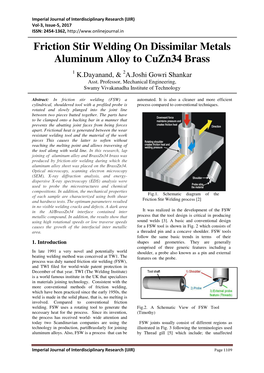 Friction Stir Welding on Dissimilar Metals Aluminum Alloy to Cuzn34 Brass