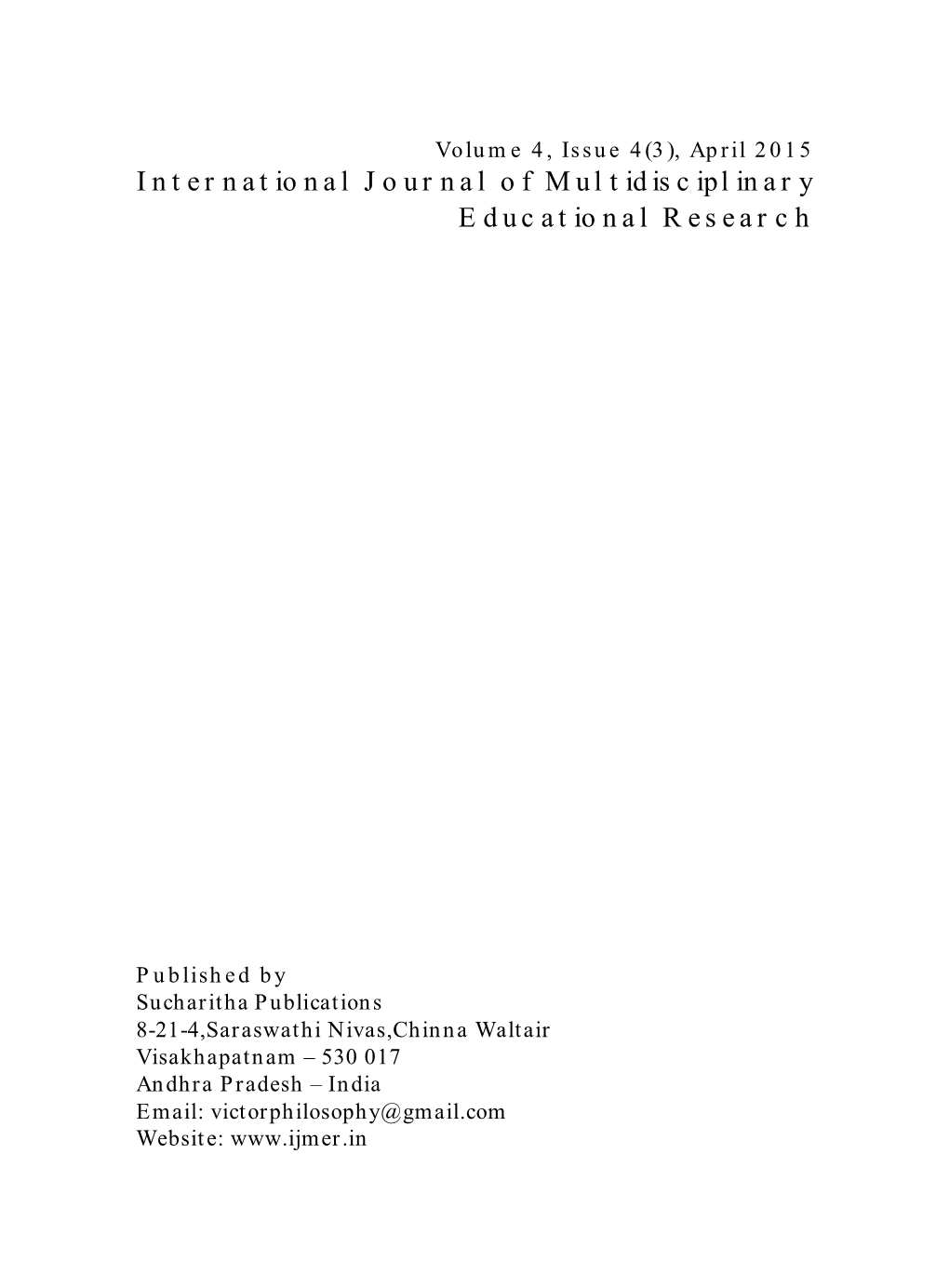 International Journal of Multidisciplinary Educational Research