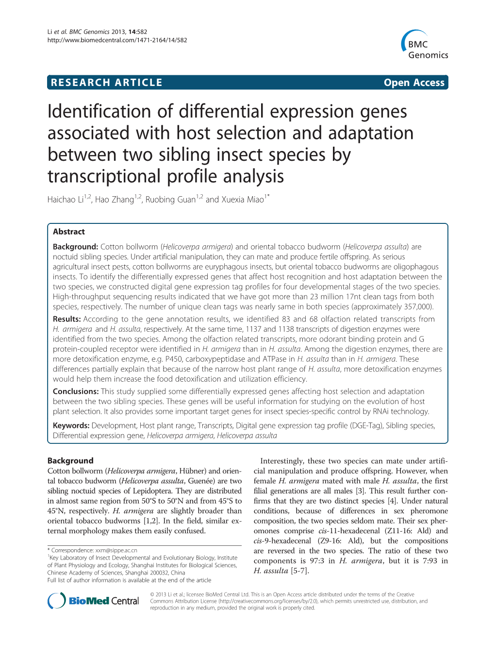 Identification of Differential Expression Genes Associated with Host Selection and Adaptation Between Two Sibling Insect Species