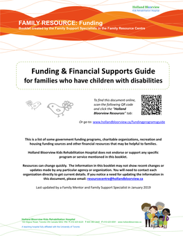 Funding and Financial Supports Guide Was Created by Family Support Specialists at Holland Bloorview Kids Rehabilitation Hospital