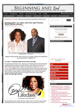 TD Jakes Joins New Age Priestess Oprah Winfrey Lifeclass