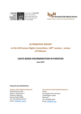 ALTERNATIVE REPORT to the UN Human Rights Committee, 120Th Session, Review of Pakistan