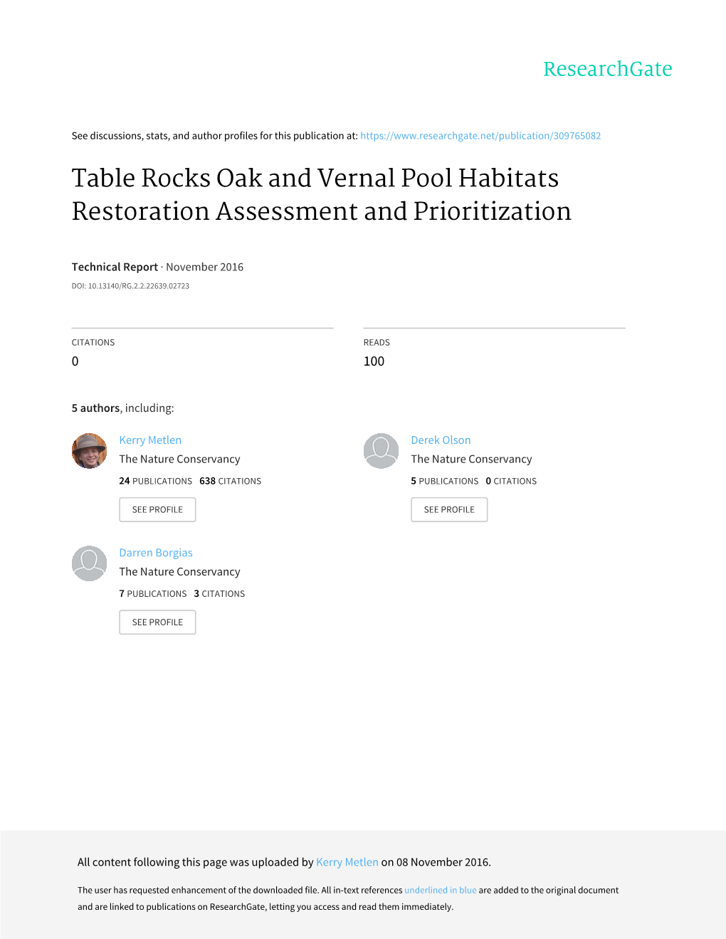 Table Rocks Oak and Vernal Pool Habitats Assessment