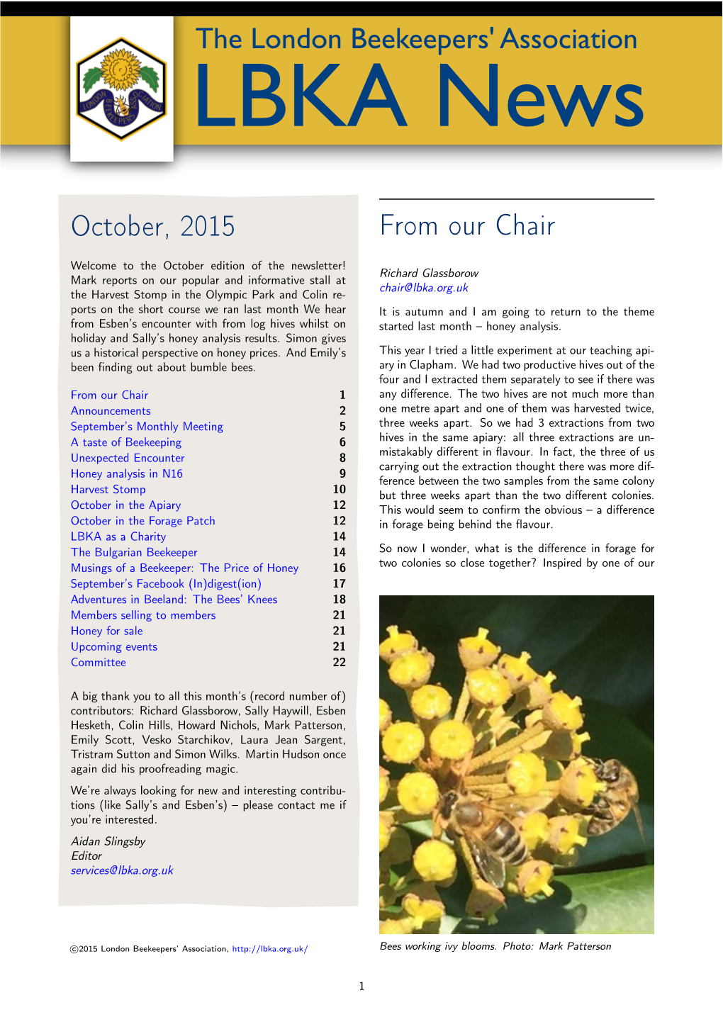 October, 2015 from Our Chair