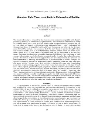 Quantum Field Theory and Zubiri's Philosophy of Reality1 Thomas B